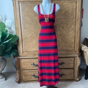 Ambiance Apparel red and navy stripe racerback maxi dress